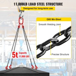VEVOR Chain Sling, 5/16 inch x 5 ft Lifting Chains with Hooks, G80 Engine Chain Hoist Lifts, 11000 lbs/5 Ton Capacity Lifting Sl