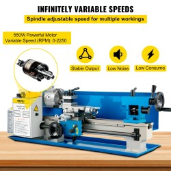 VEVOR 7x14 Inch Metal Lathe 50-2500 RPM 550W Mini Bench Lathe 0.75HP Variable Spindle Speed Milling Machine for Mini Precision P