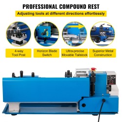 VEVOR 7x14 Inch Metal Lathe 50-2500 RPM 550W Mini Bench Lathe 0.75HP Variable Spindle Speed Milling Machine for Mini Precision P